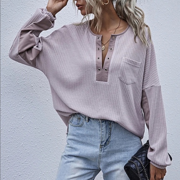 Tops - Waffle knit long sleeve top fall spring